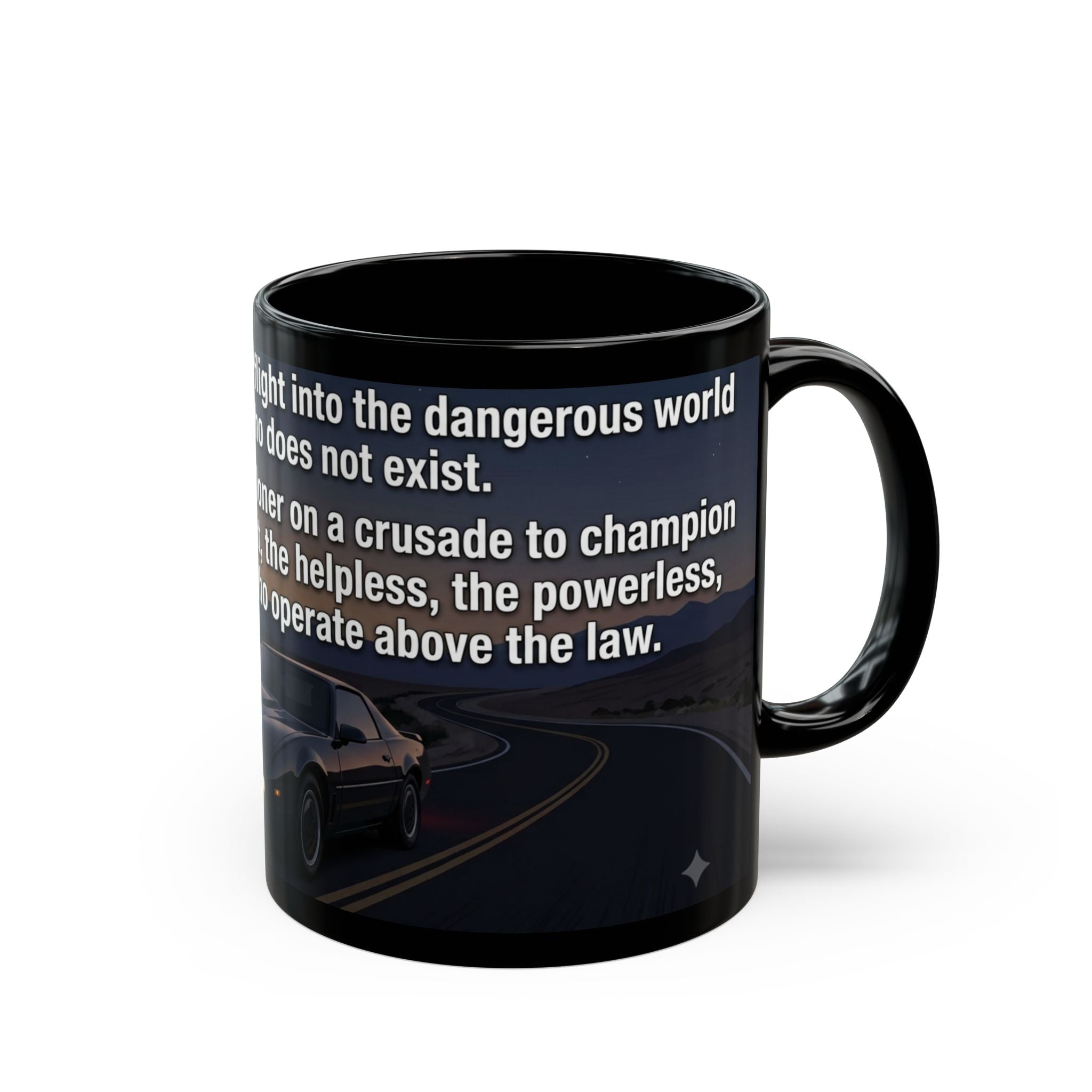 KITT Knight Rider Quote Black Mug — Retro Techno Car Coffee Cup (11oz/15oz)