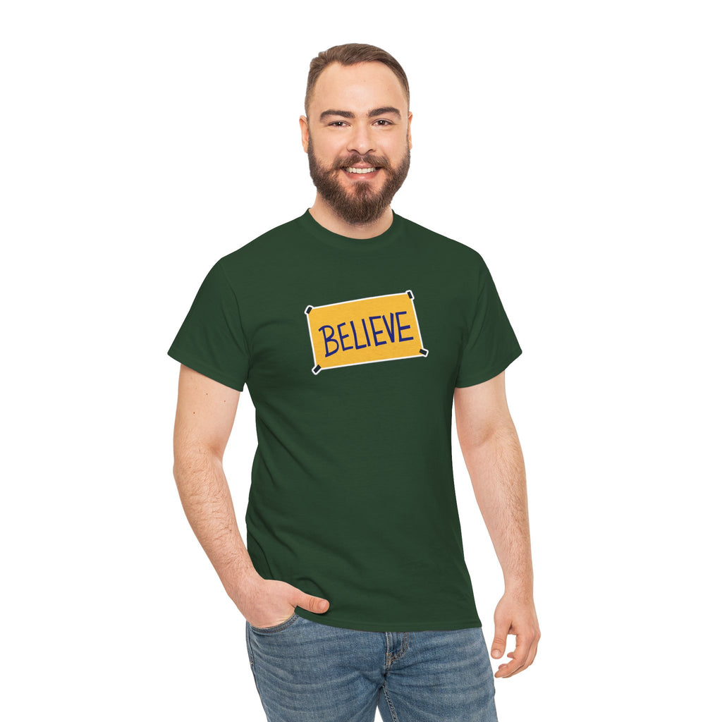 Ted Lasso Inspired Believe Graphic Tee — Inspirational Yellow Patch T-Shirt