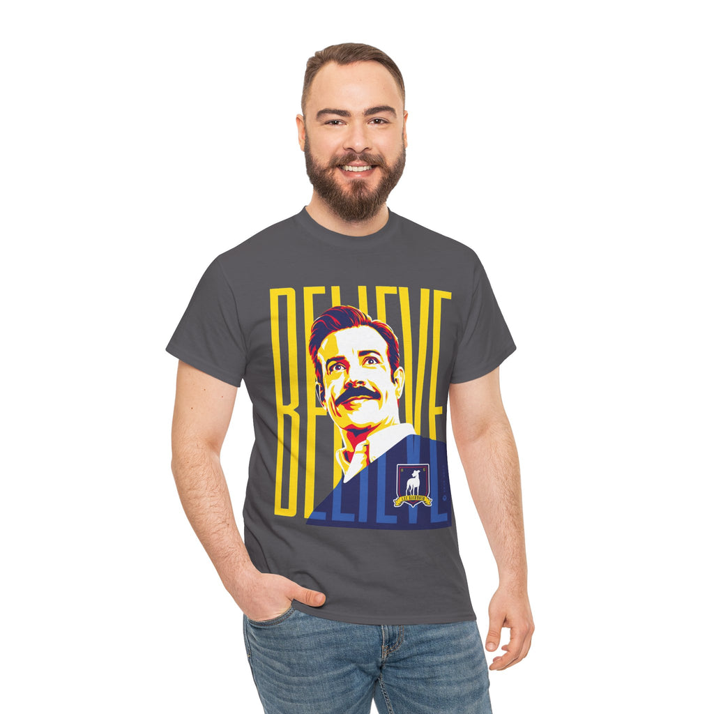 Ted Lasso Inspired Believe Retro Portrait T‑Shirt — Inspirational Vintage Mustache Design