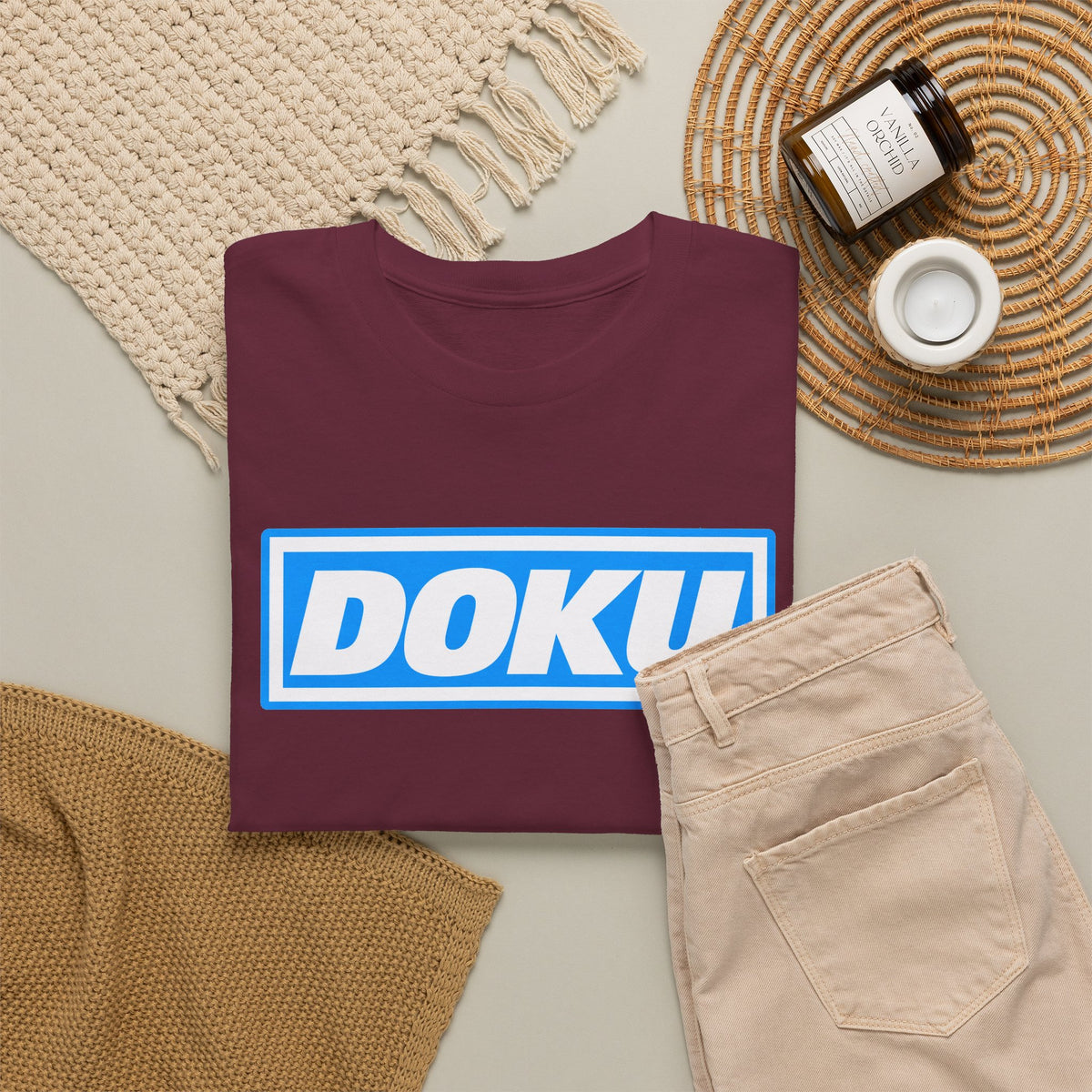Doku Manchester City Player Logo Cotton Tee — Minimal Blue Box Graphic T-Shirt