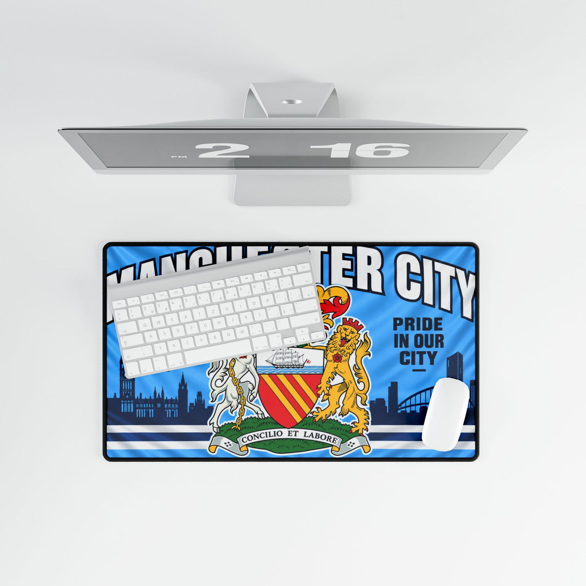 Manchester City Crest Desk Mat — Football Fan Gaming/Work Mousepad ("City Till I Die" / Pride in Our City)