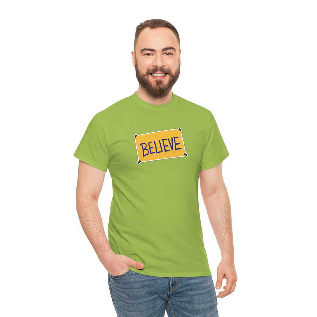 Ted Lasso Inspired Believe Graphic Tee — Inspirational Yellow Patch T-Shirt