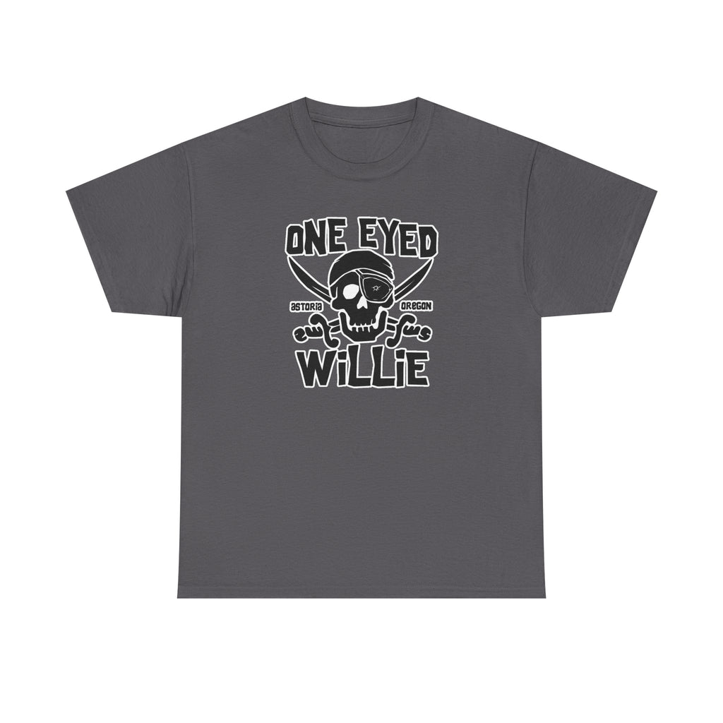 One Eyed Willie Pirate Skull Tee — Retro Nautical Adventure Graphic Shirt