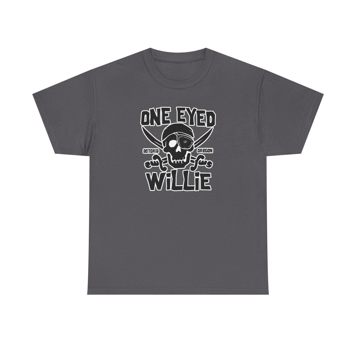 One Eyed Willie Pirate Skull Tee — Retro Nautical Adventure Graphic Shirt