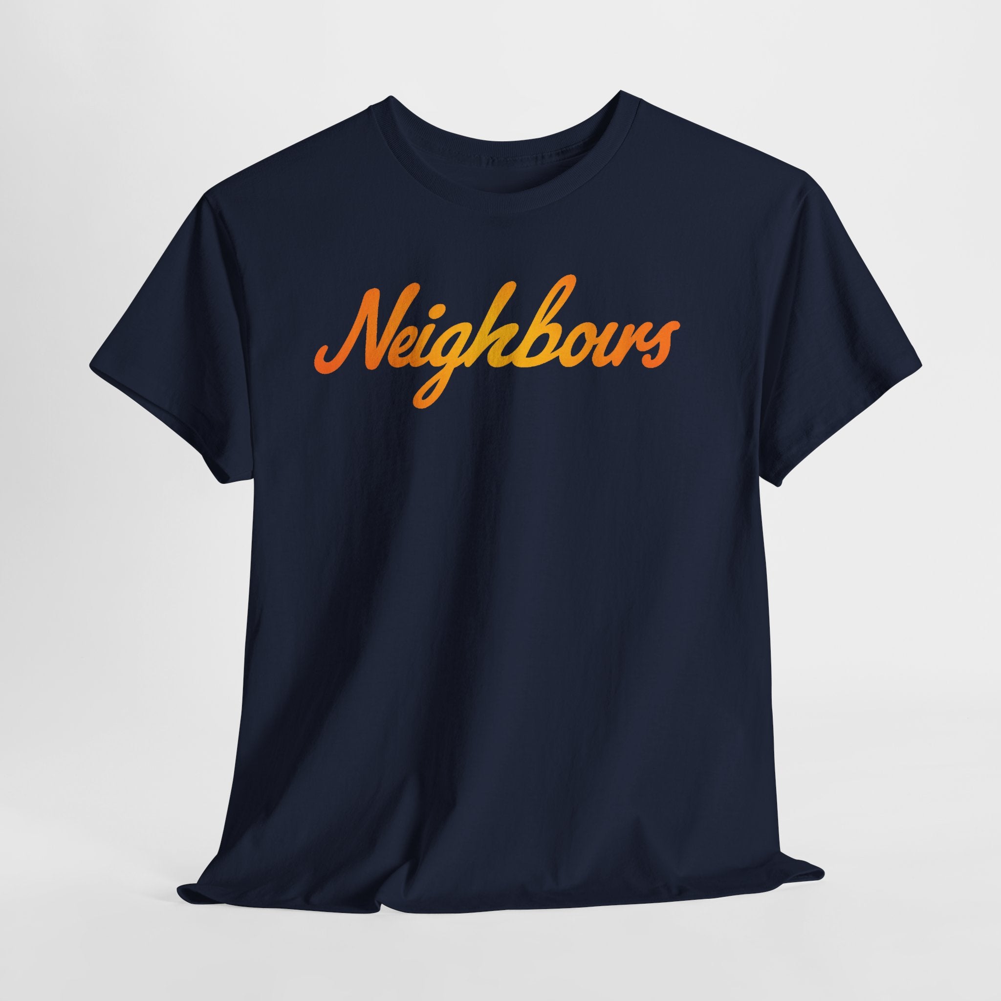Neighbours Script T‑Shirt — Retro Orange Neighborhood Tee