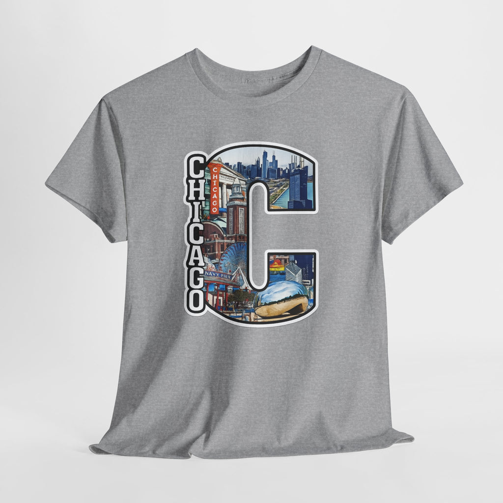 Chicago C Letter T-Shirt — City Skyline Graphic Cotton Tee