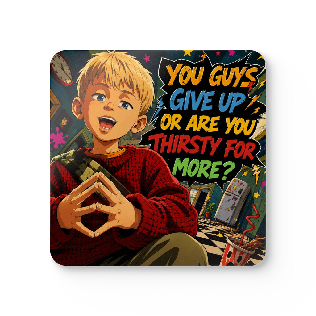 Home Alone Inspired Anime Quote Corkwood Coaster Set — "You Guys Give Up or Are You Thirsty for More?"