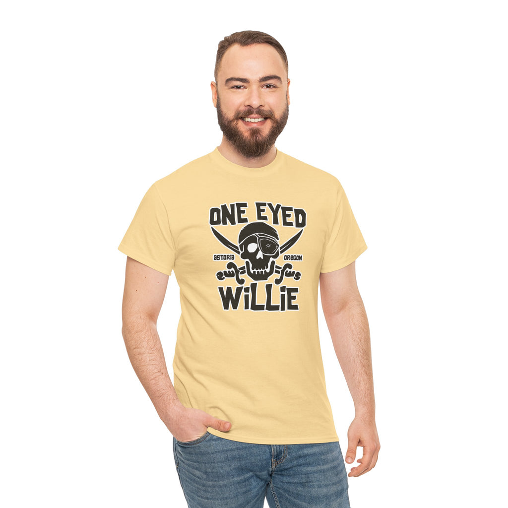 One Eyed Willie Pirate Skull Tee — Retro Nautical Adventure Graphic Shirt