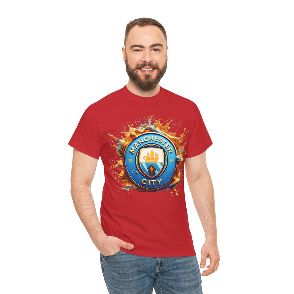 Manchester City Inspired Splash Logo Cotton T-Shirt
