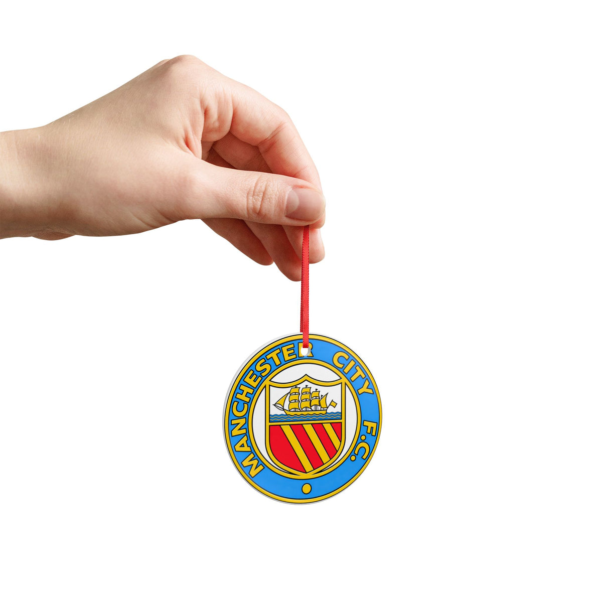 Manchester City FC Retro Crest Ceramic Ornament – Double-Sided Football Club Crest Holiday Decoration