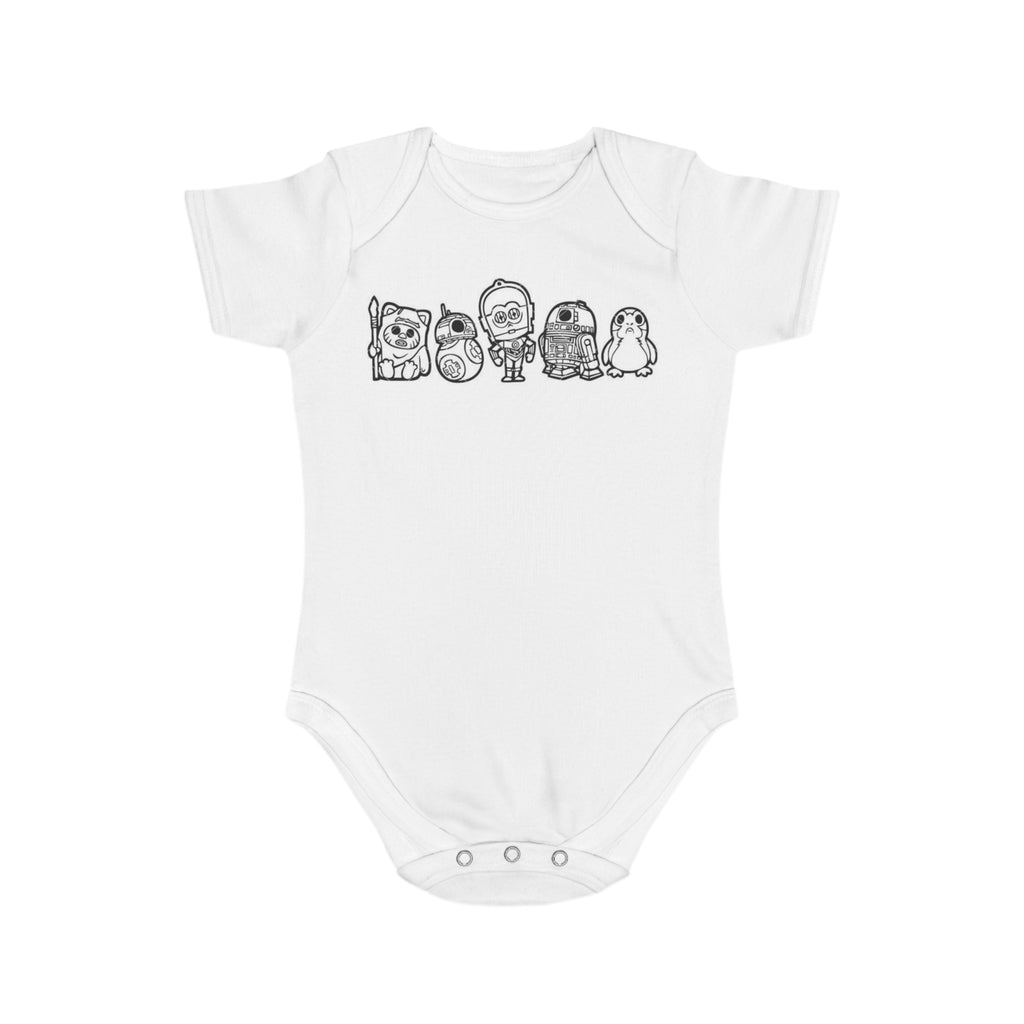 Star Wars Baby Bodysuit — Cute Doodle Galaxy Crew (The Child, BB-8, R2-D2)