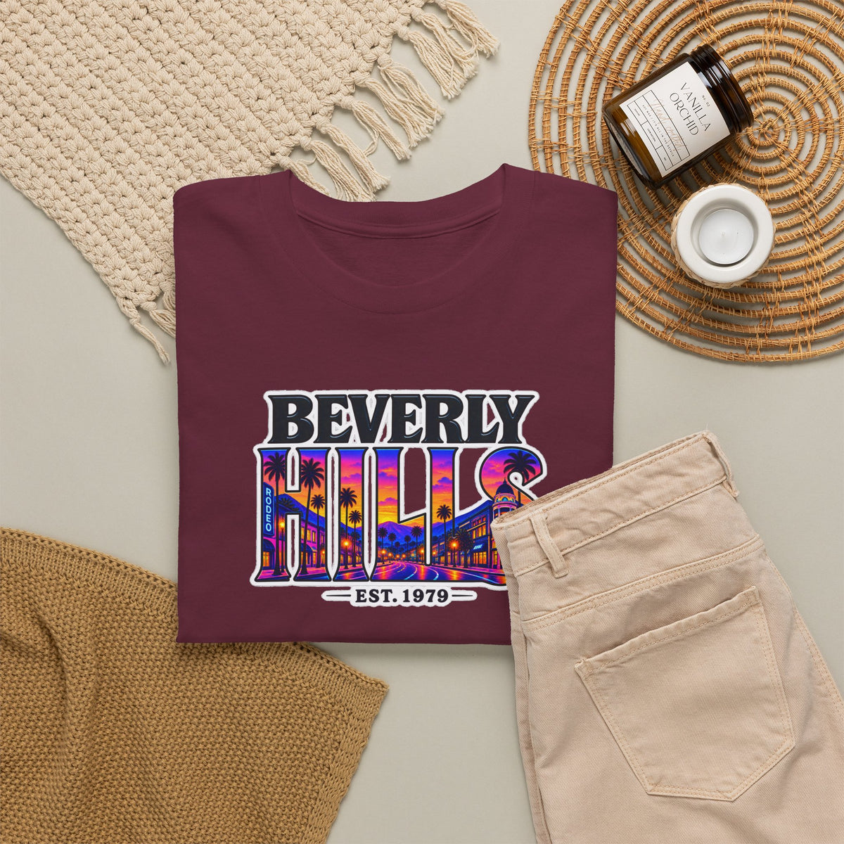 Beverly Hills Retro Sunset Tee — 'Beverly Hills EST. 1979' Graphic T-Shirt