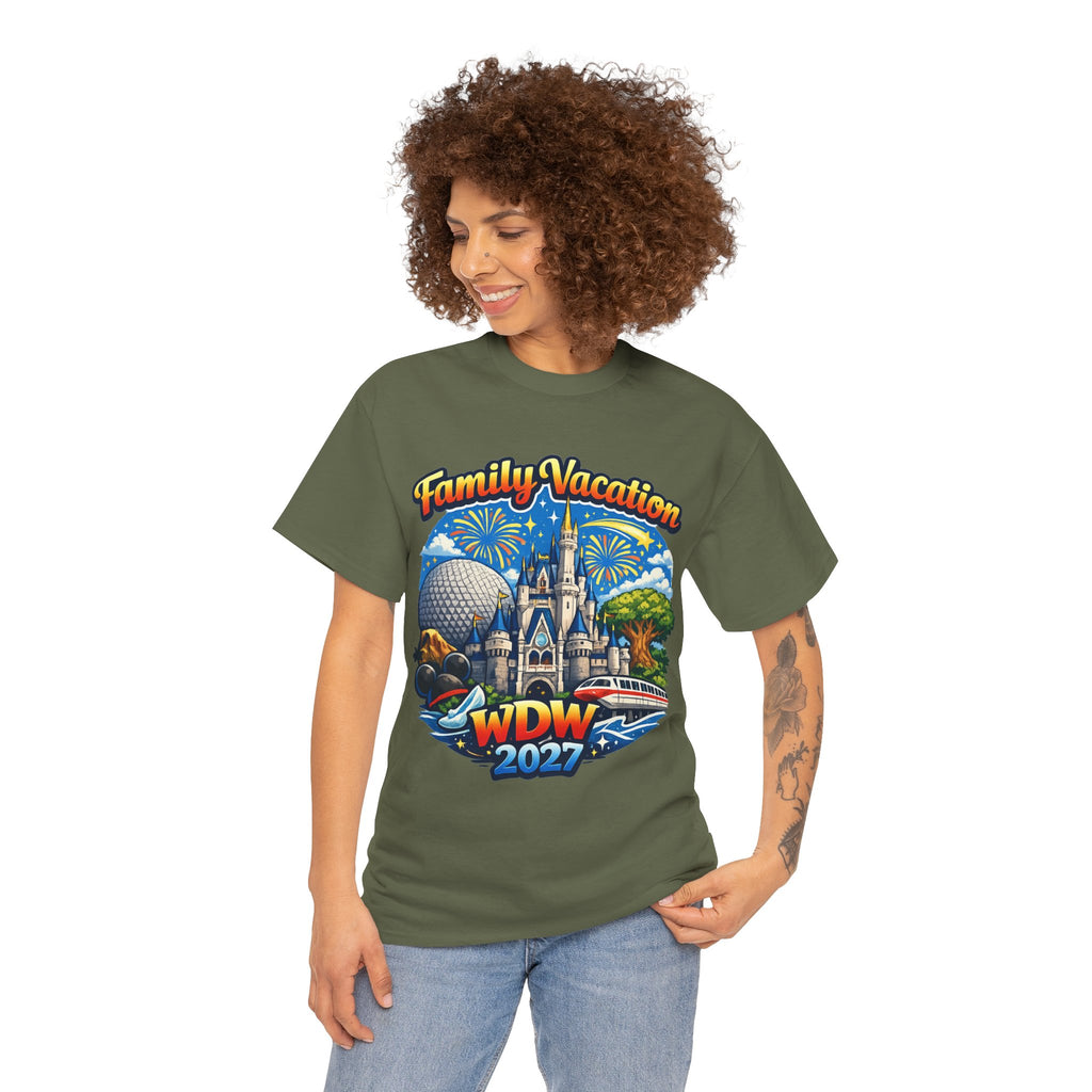 Family Vacation WDW 2027 T-Shirt – Disney Park Castle & Fireworks Vacation Tee