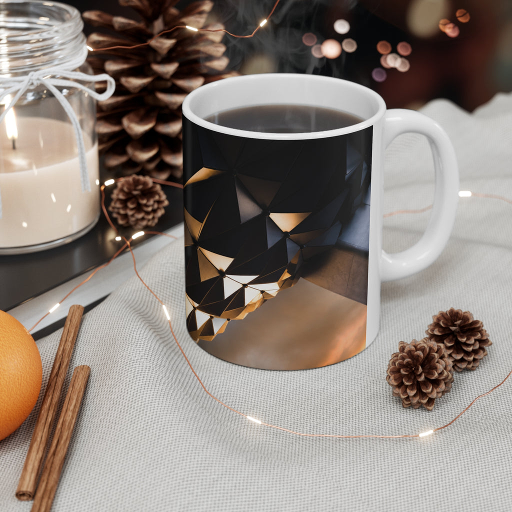 Epcot Geometric Black & Gold Ceramic Mug — Modern Faceted Coffee Cup (11oz/15oz)