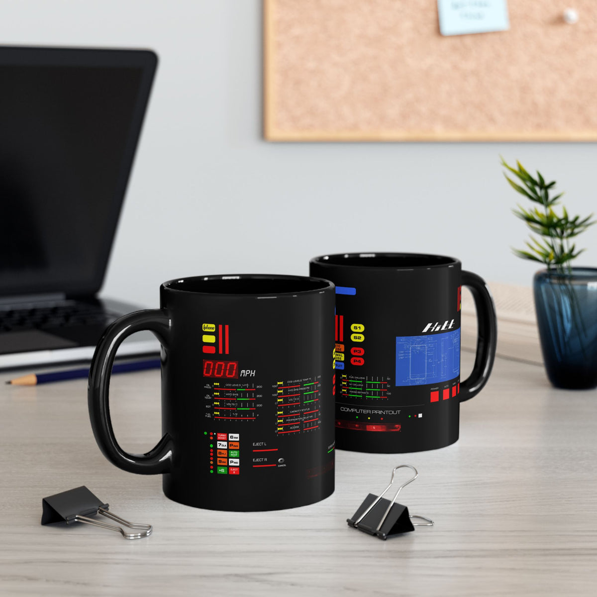 Knight Rider Kitt Dashboard Computer Console Black Mug — Futuristic Control Panel Design (11oz & 15oz)