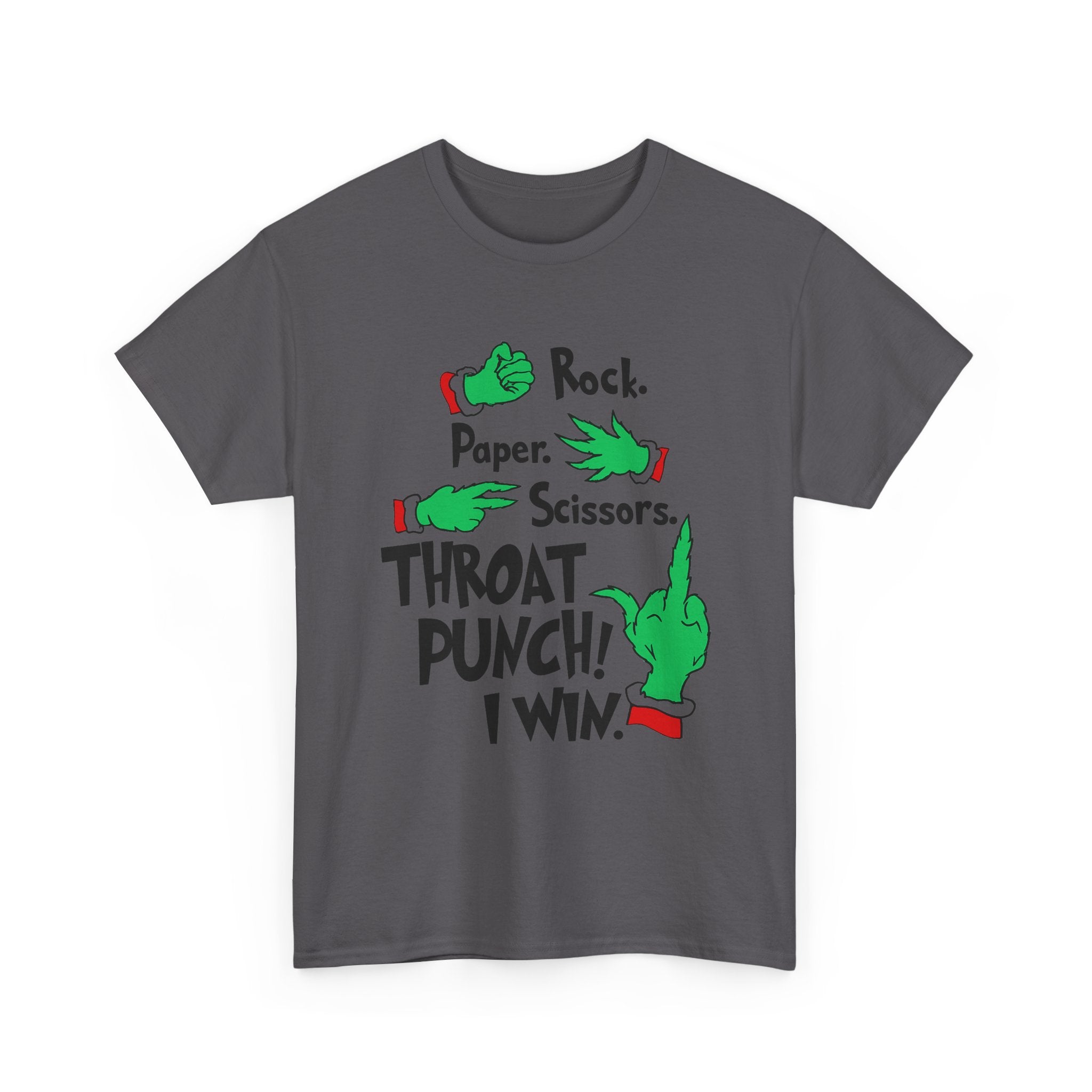 Funny Holiday Tee — "Rock. Paper. Scissors. Throat Punch! I Win" Graphic T-Shirt