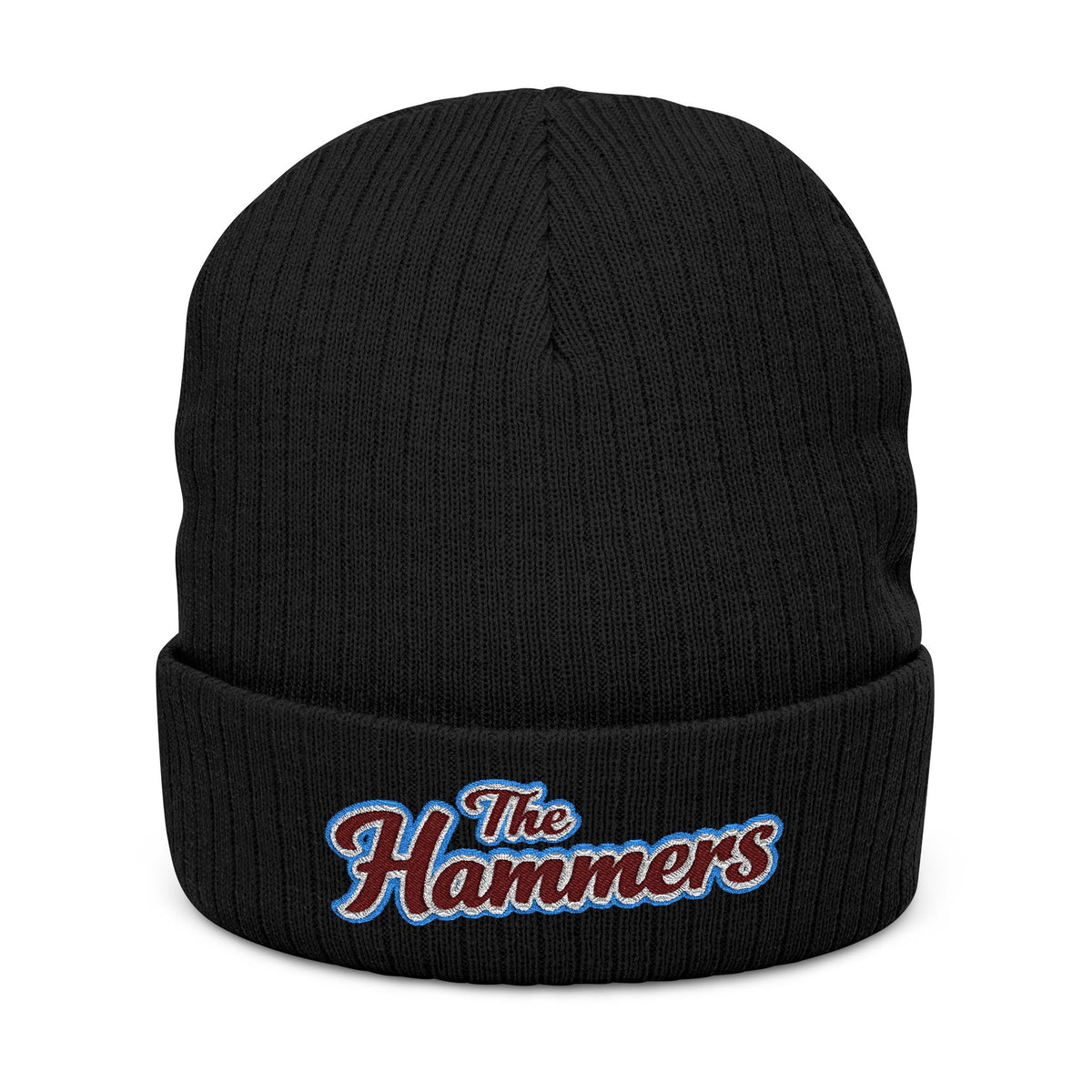 West Ham United The Hammers Ribbed Beanie — Embroidered “The Hammers” Cuffed Knit Hat
