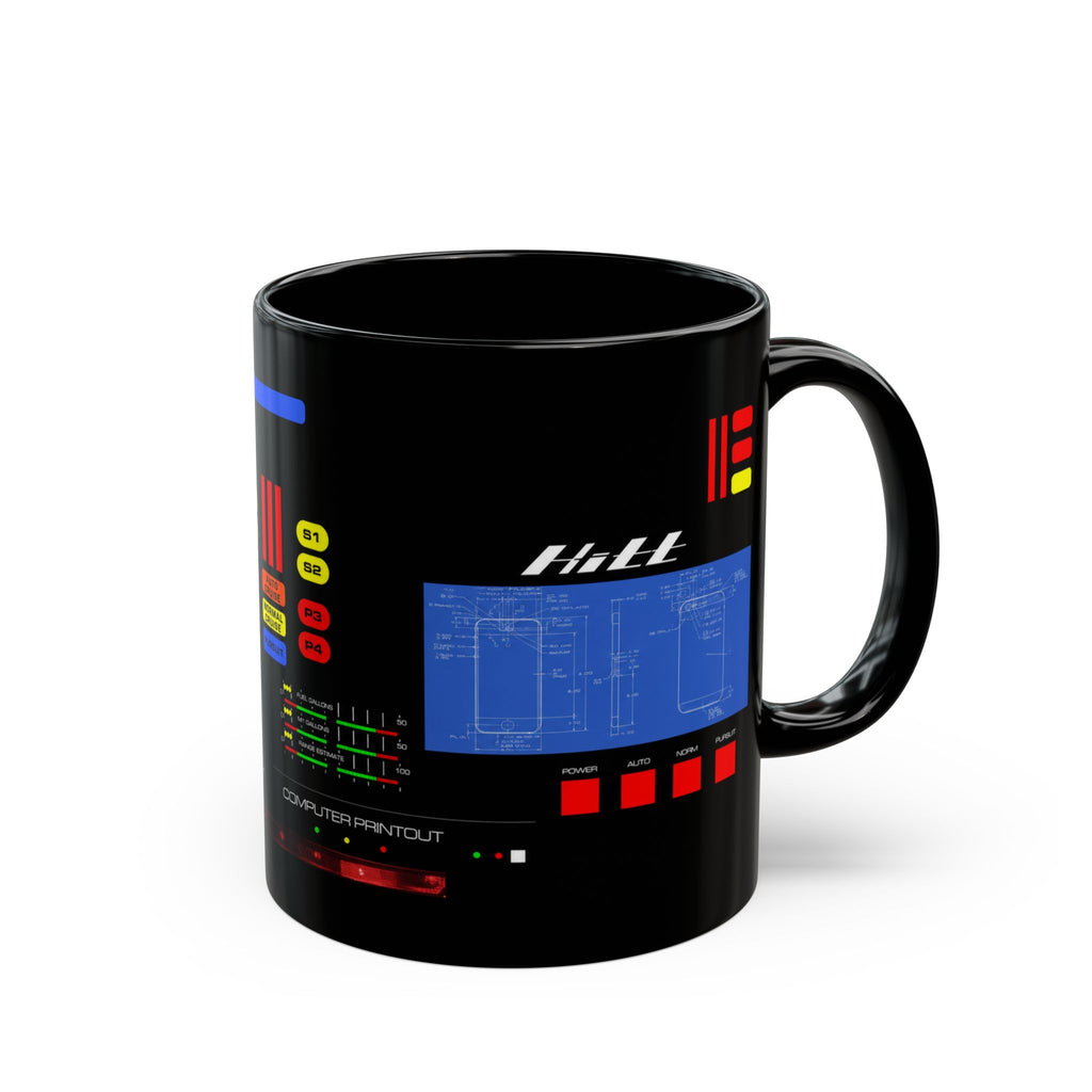 Knight Rider Kitt Dashboard Computer Console Black Mug — Futuristic Control Panel Design (11oz & 15oz)