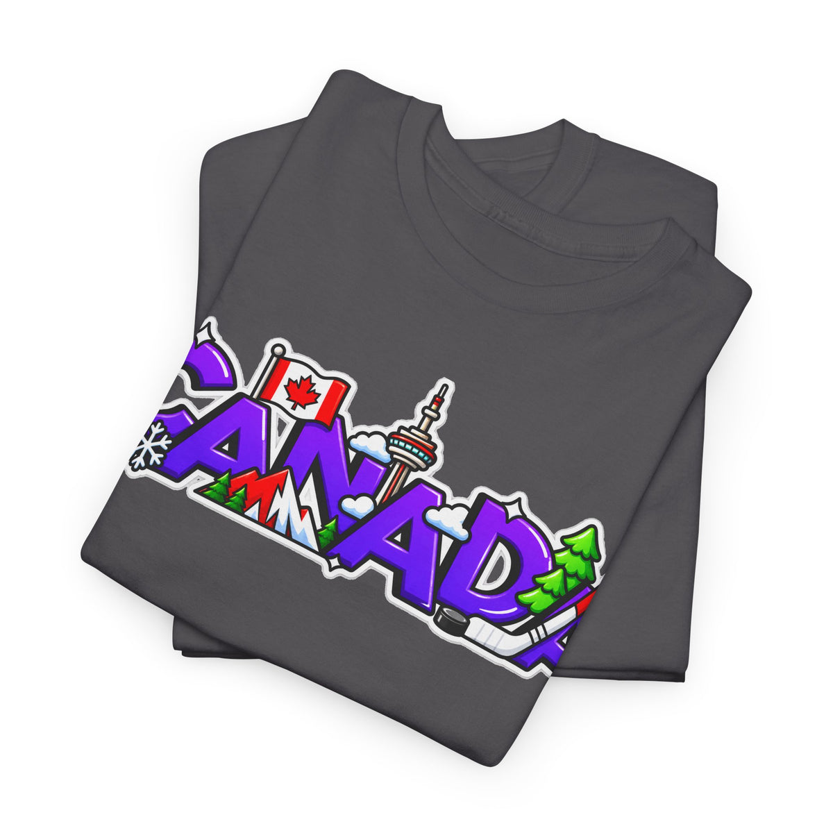 Canada Cartoon Graphic Tee — Canadian Landmark & Flag Travel T‑Shirt