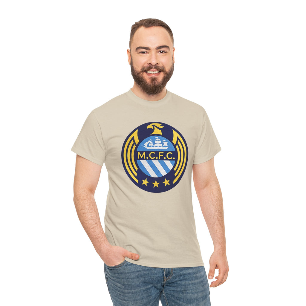 MCFC Crest T-Shirt — Vintage Blue & Gold Soccer Tee