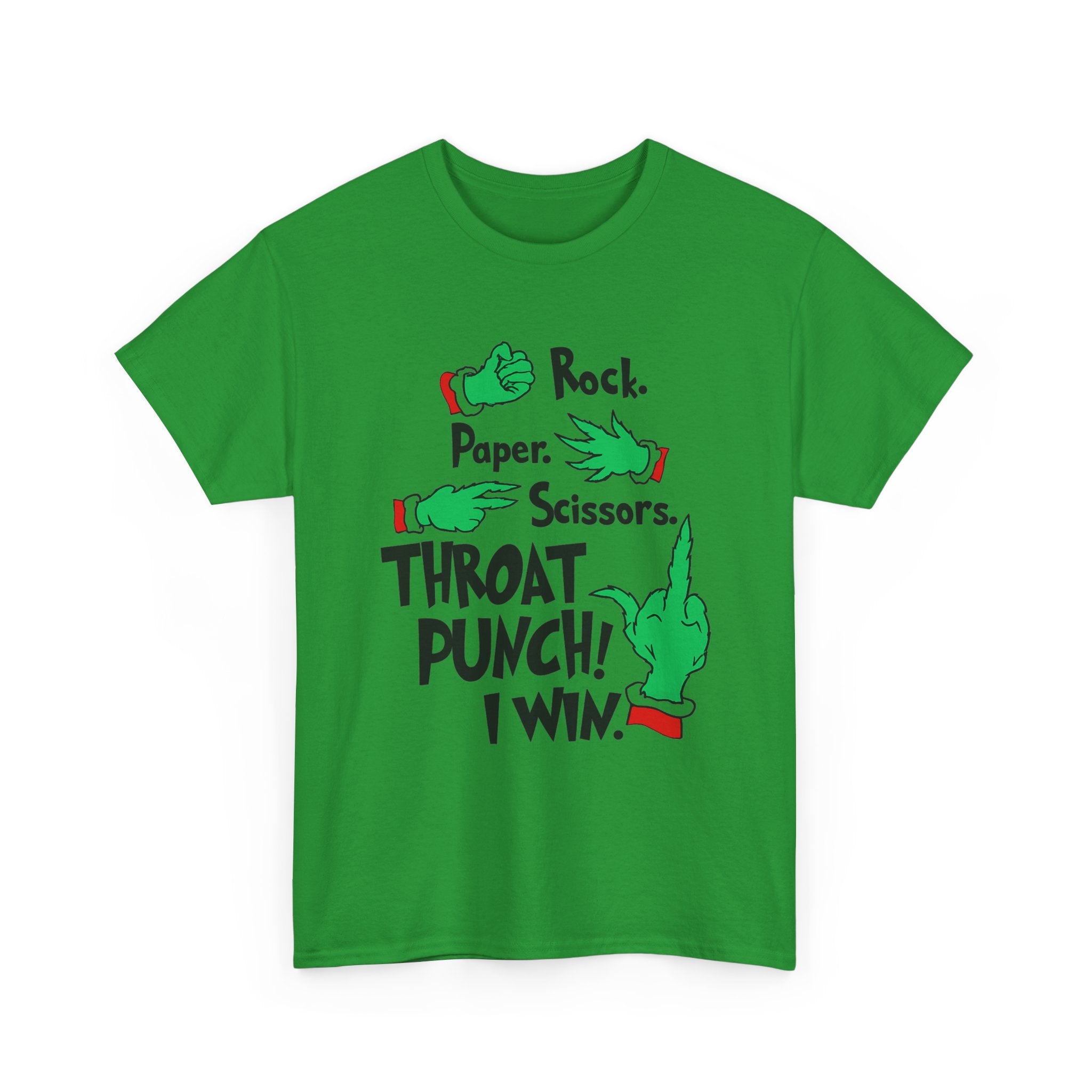 Funny Holiday Tee — "Rock. Paper. Scissors. Throat Punch! I Win" Graphic T-Shirt