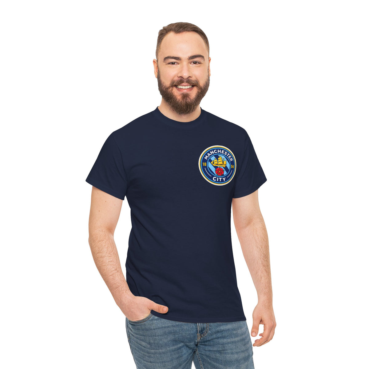 Manchester City Inspired Crest T‑Shirt – Circular Badge Chest Logo Tee