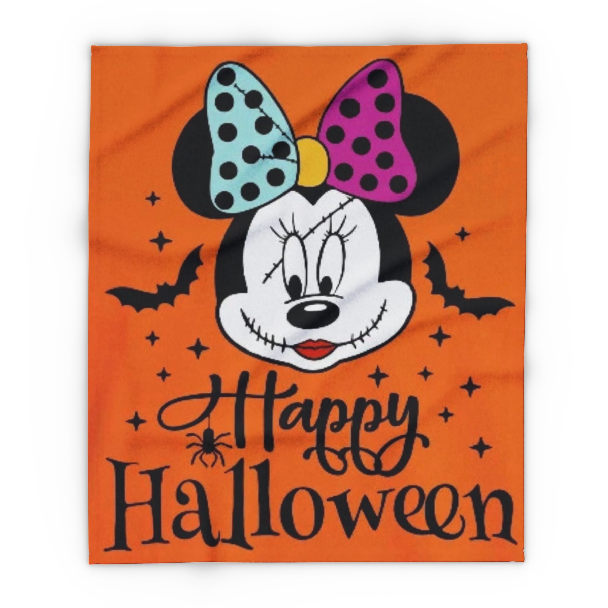 Halloween Minnie Mouse Fleece Blanket – "Happy Halloween" Orange Cozy Throw