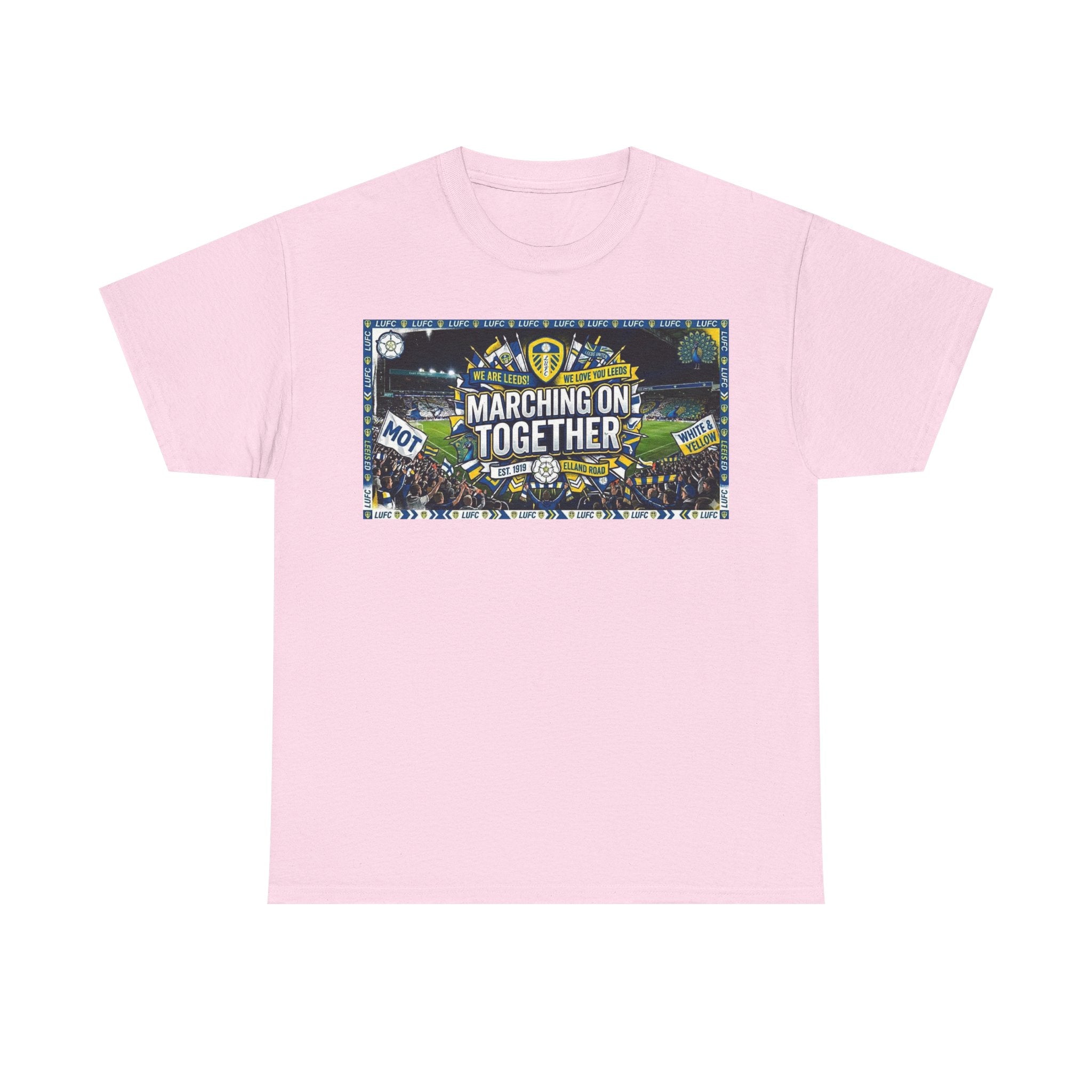 Leeds United T-Shirt — "Marching On Together" Fan Tee (Soccer Supporter Graphic)