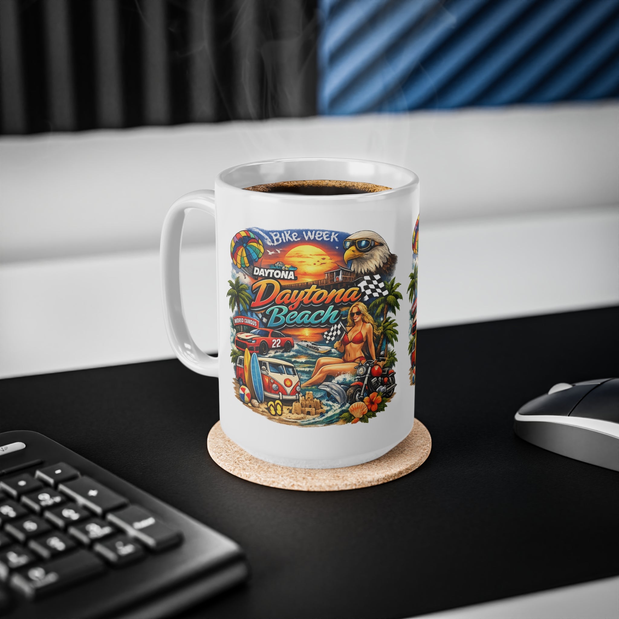 Daytona Beach Vintage Motorcycle & Surf Ceramic Coffee Mug — 11oz/15oz