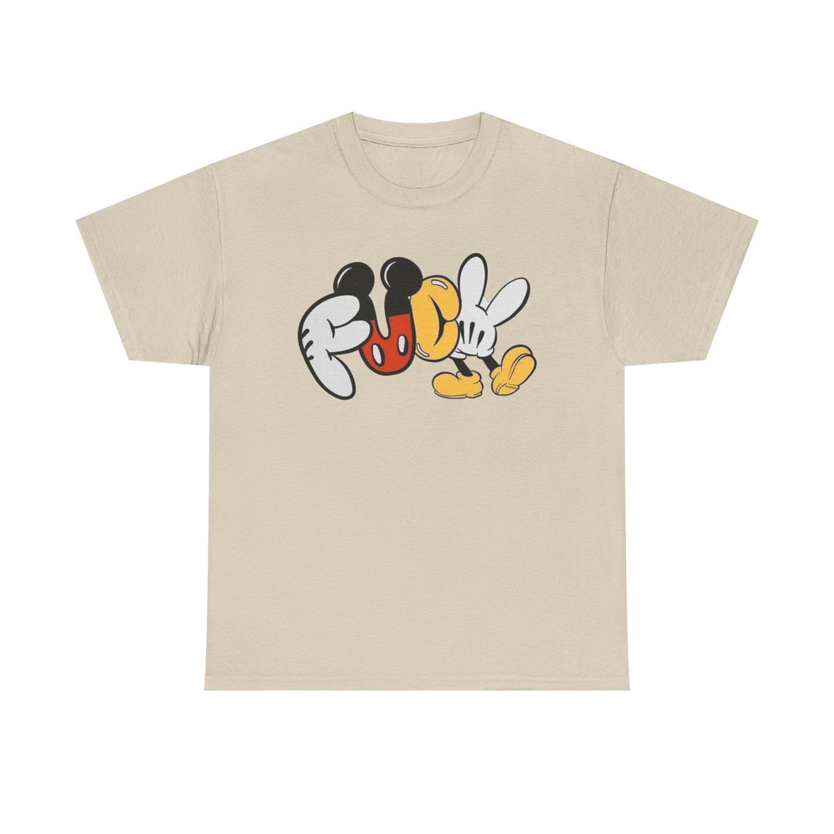 F**K Disney Graphic Tee — Playful Cartoon Hands & Shoes Design