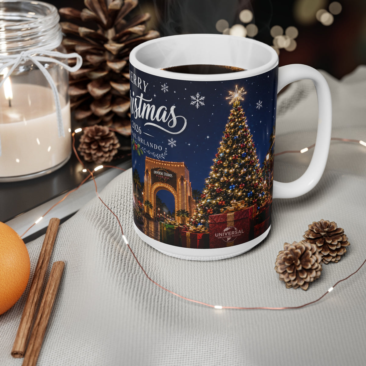 Christmas 2026 Universal Orlando Coffee Mug — Merry Christmas Resort Souvenir (11oz/15oz)