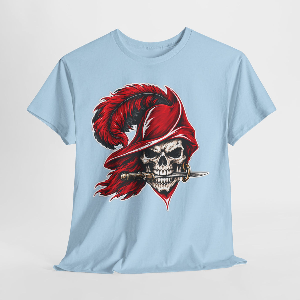Skull Pirate Tee — Red Feathered Bandana Skull T‑Shirt