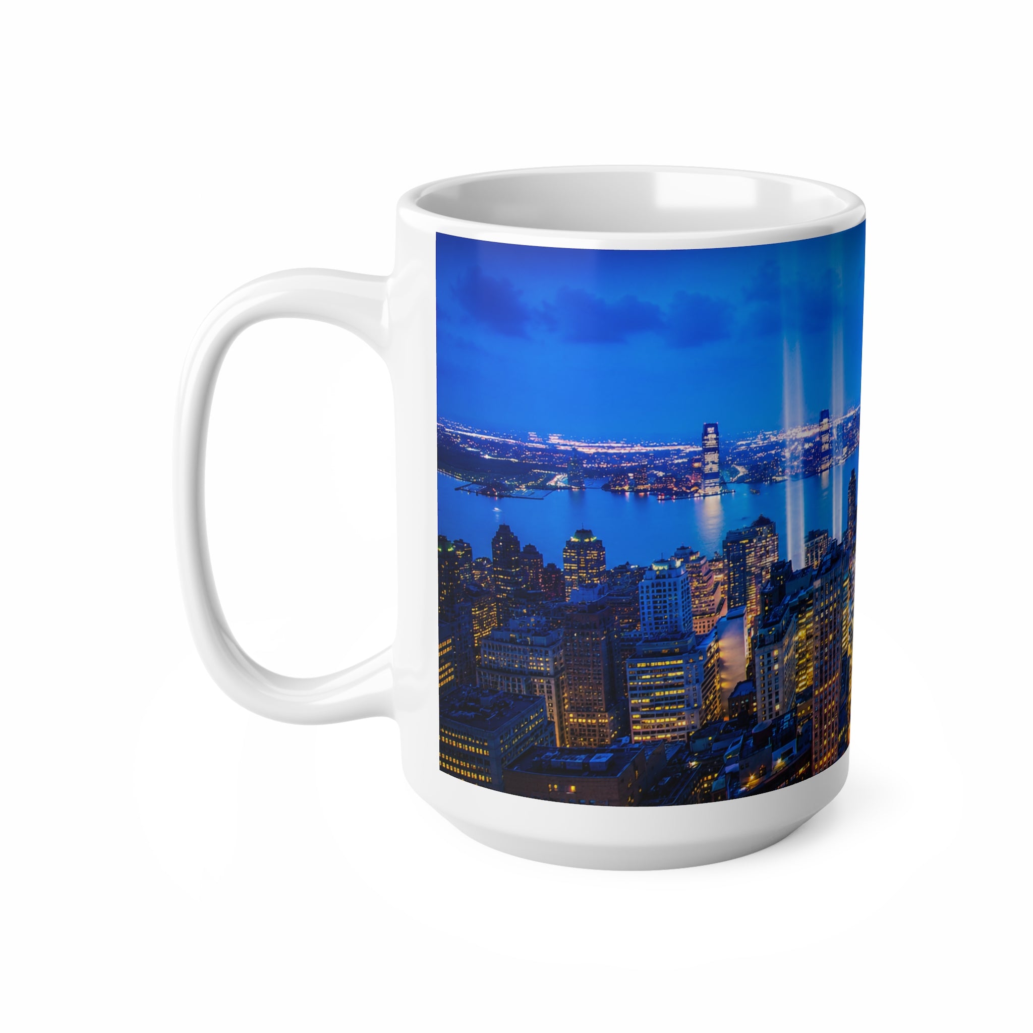 NYC City Skyline Coffee Mug — Nighttime Urban Panorama Ceramic Cup (11oz & 15oz)