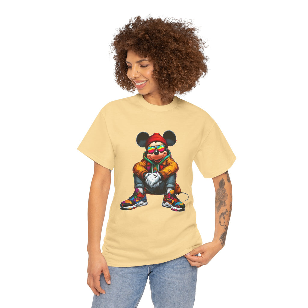 Mickey Mouse Streetwear Graphic Tee — Hip-Hop Mouse Character Sitting in Sneakers