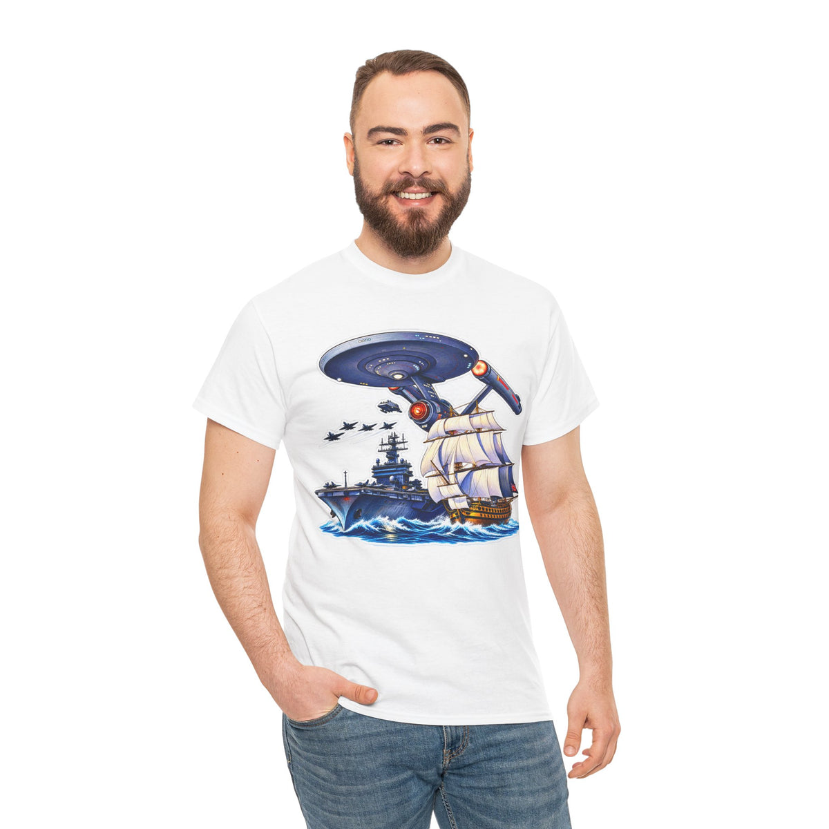Nautical Starship Called Enterprise T-Shirt — Vintage Sailing Ship Meets Spaceship Graphic Tee