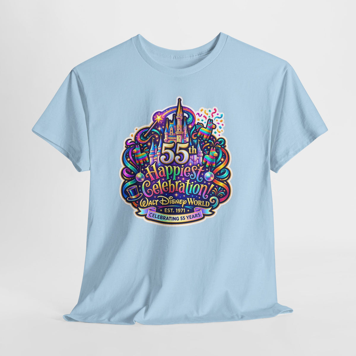 T-Shirt — "55th Happiest Celebration" Colorful Anniversary Castle Graphic Tee