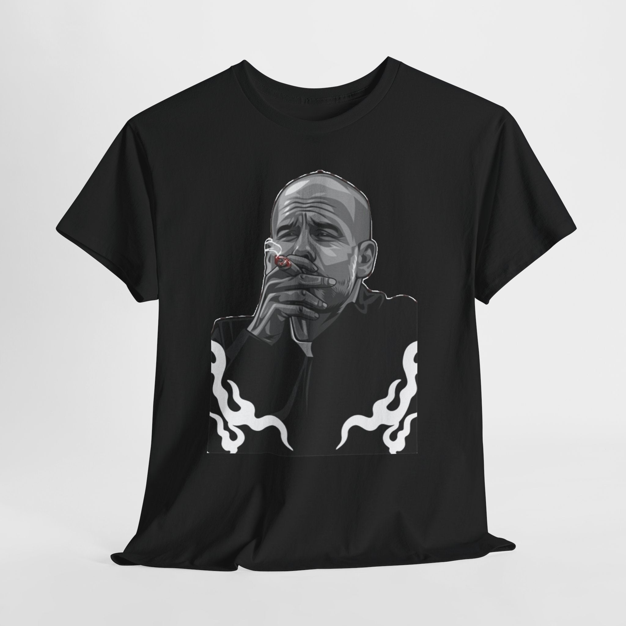 Pep Guardiola Smoking Portrait T‑Shirt — Moody Graphic Tee