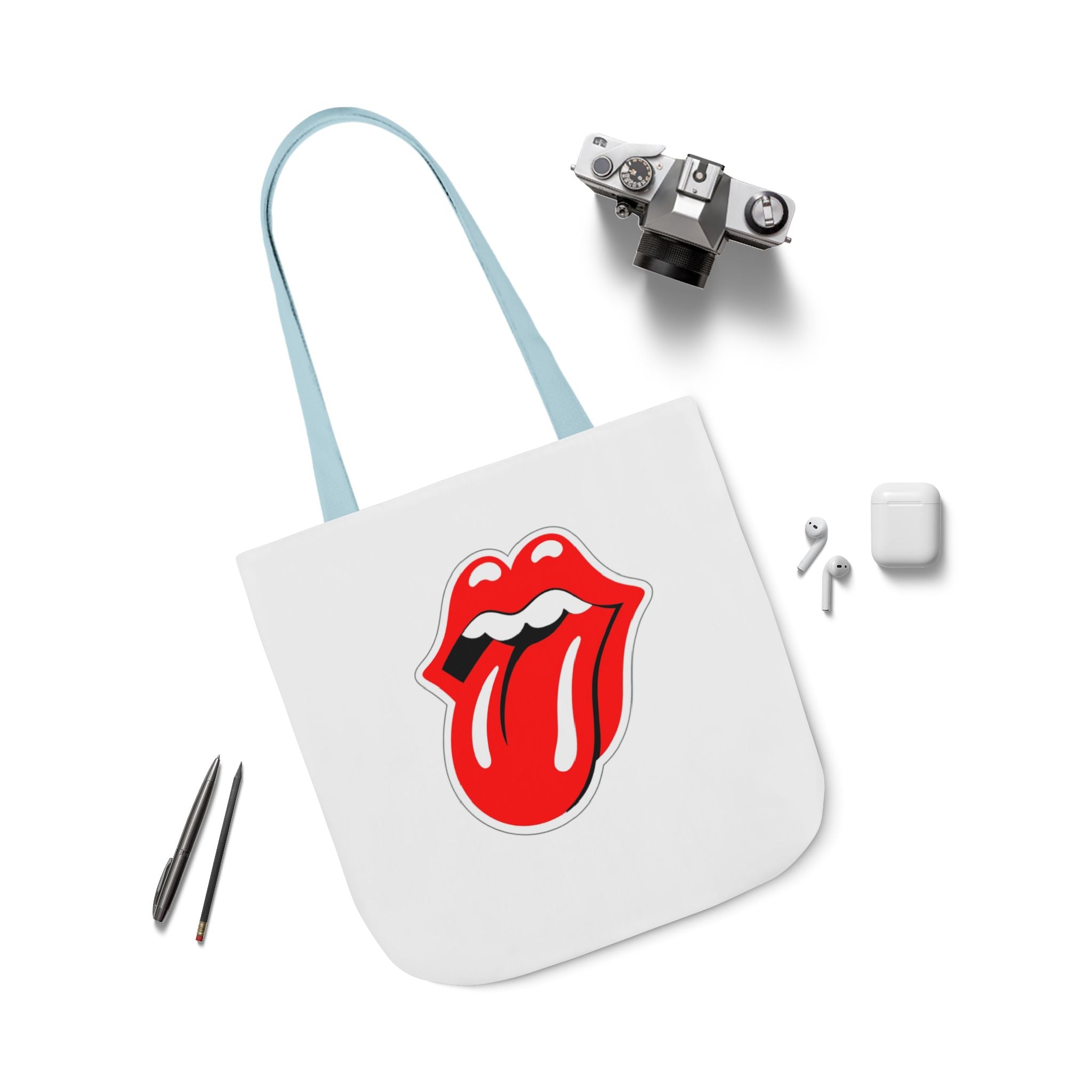 Rock & Roll Tongue Canvas Tote Bag — Retro Lip Graphic
