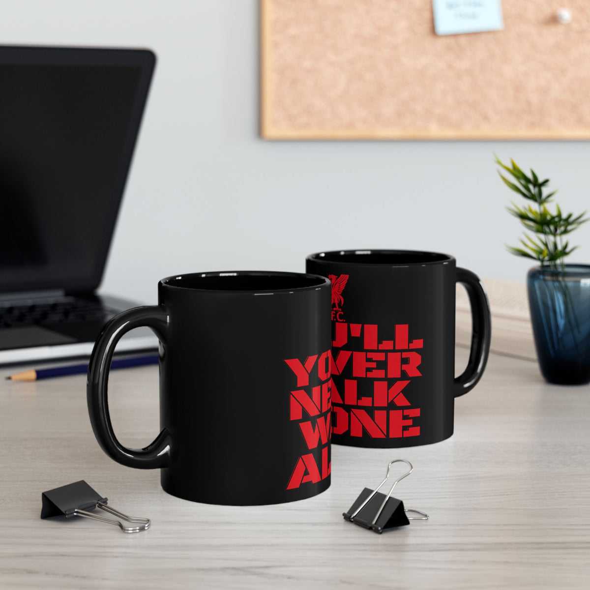 You'll Never Walk Alone Black Mug — Liverpool FC Red Crest Coffee Cup (11oz/15oz)