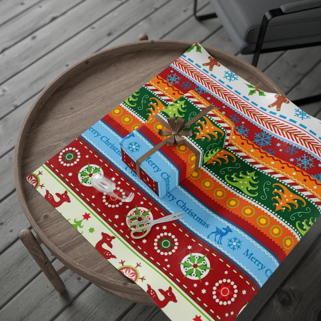 Christmas Stripe Wrapping Paper - Festive Gingerbread & 'Merry Christmas' Holiday Gift Wrap
