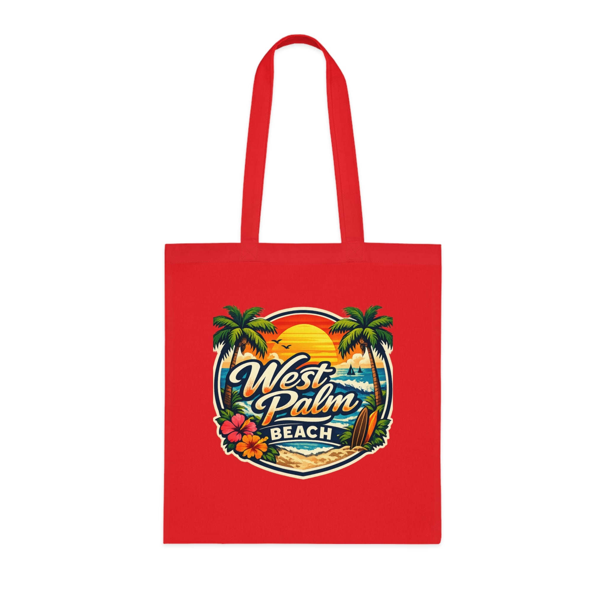West Palm Beach Cotton Tote — Vintage Tropical Beach Palm Tree Design