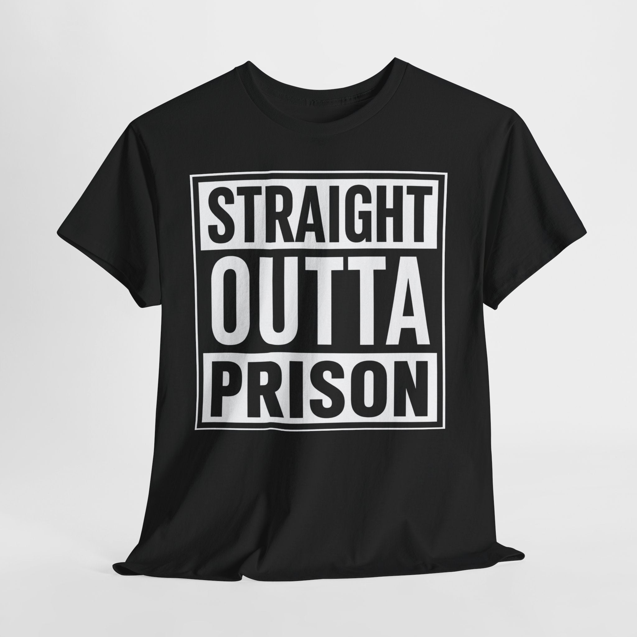 Straight Outta Prison Tee — Bold Retro Prison Box Graphic T-Shirt