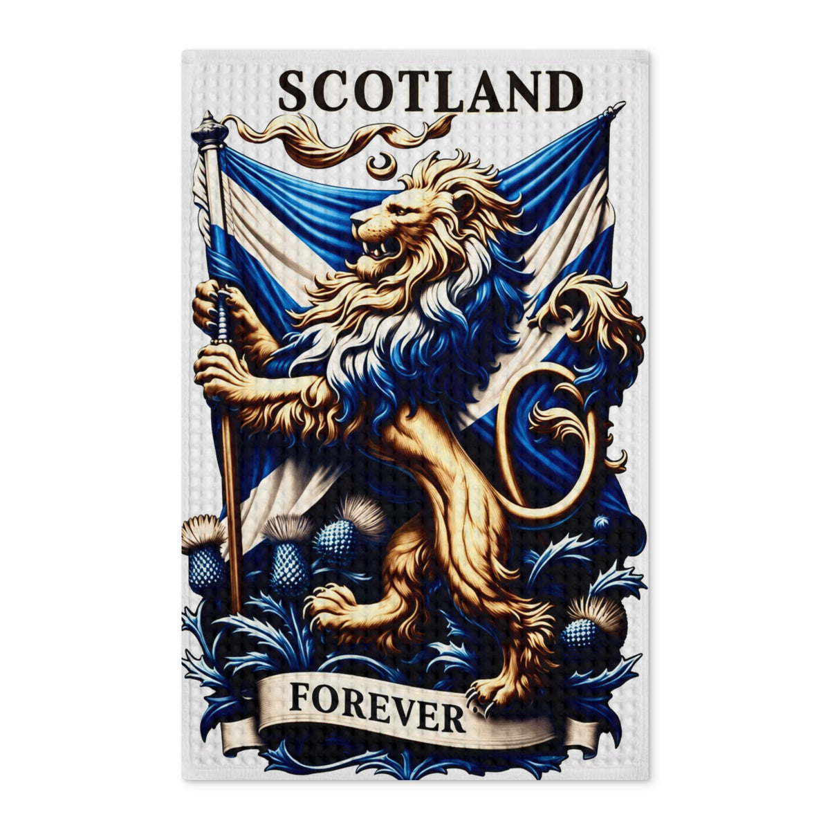 Scotland Lion Tea Towel - 'Scotland Forever' Waffle Kitchen Towel