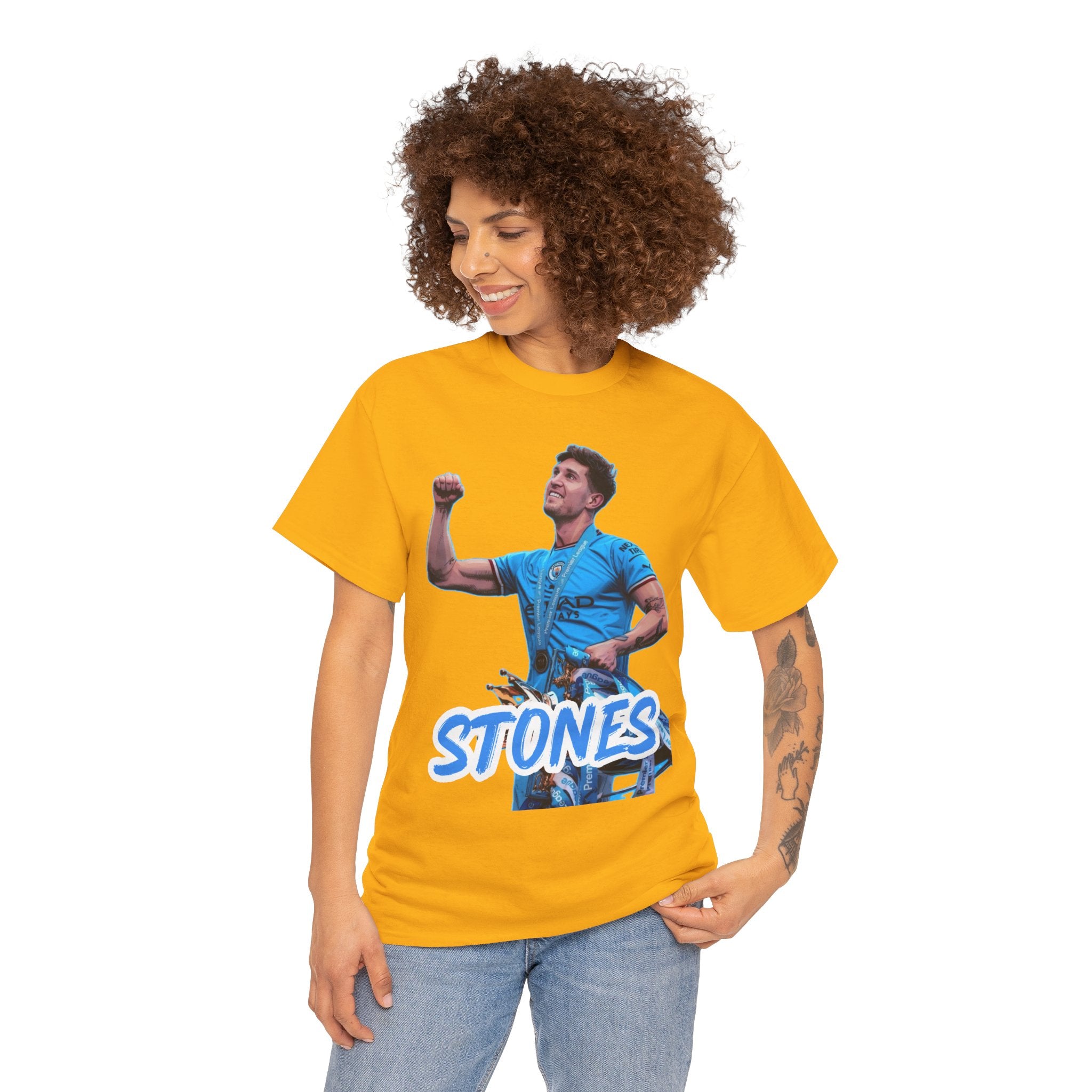John Stones Manchester City Soccer Fan Tee — Blue Player Graphic T-Shirt