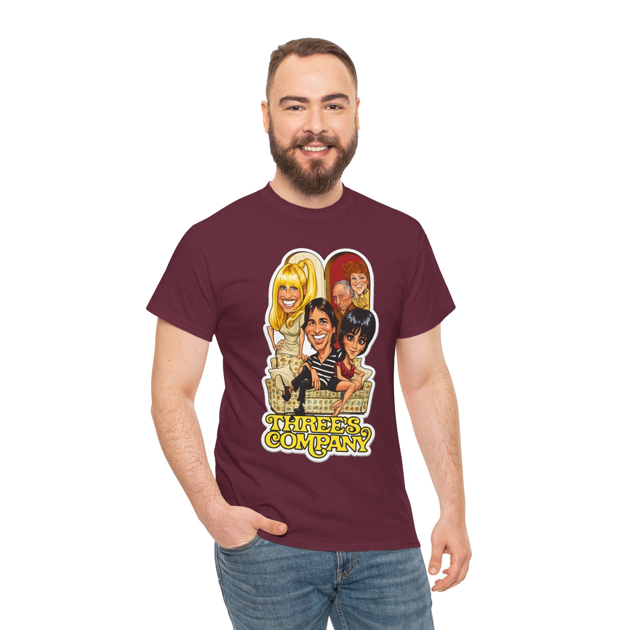 Three's Company Retro TV Tee — Vintage Sitcom Caricature T-Shirt