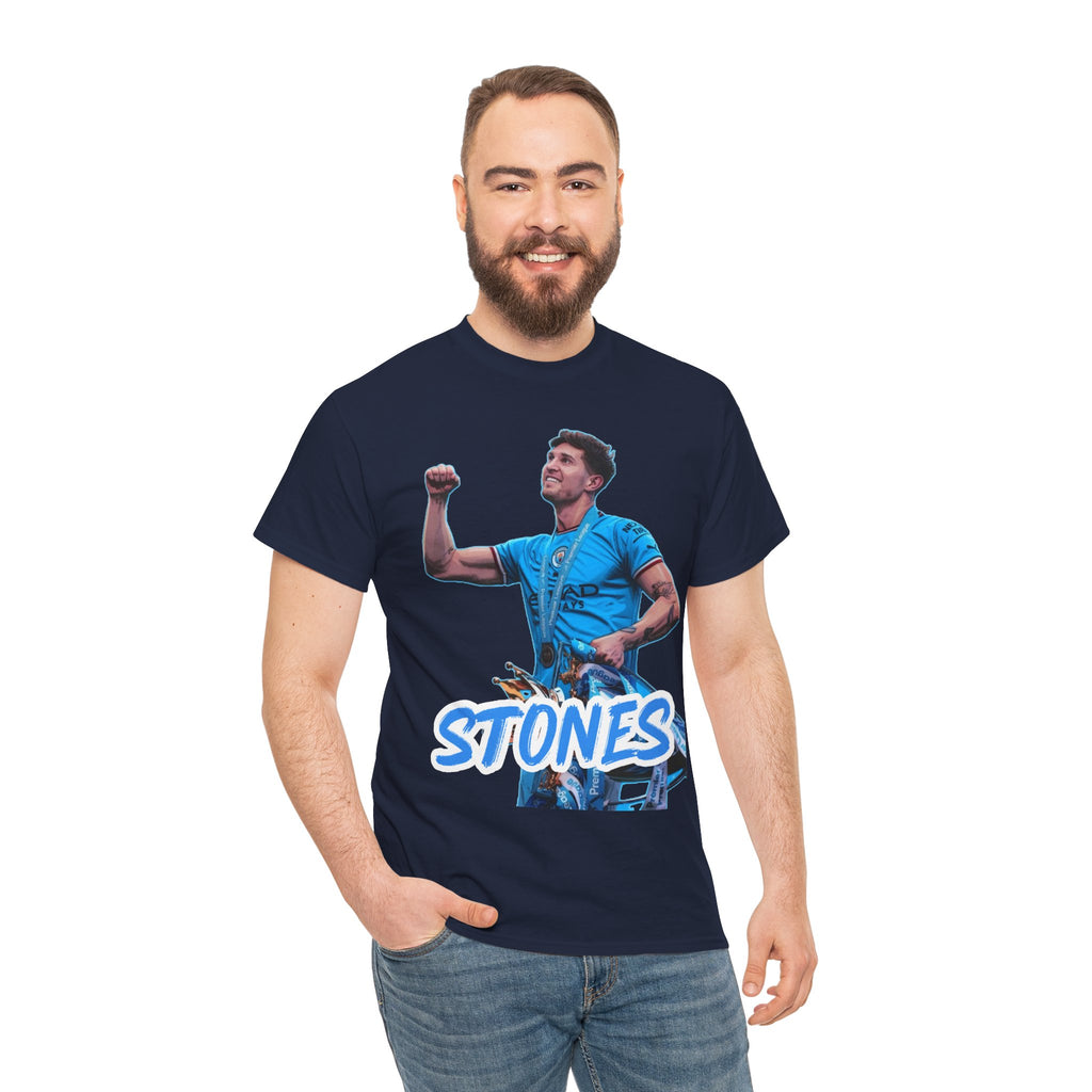 John Stones Manchester City Soccer Fan Tee — Blue Player Graphic T-Shirt
