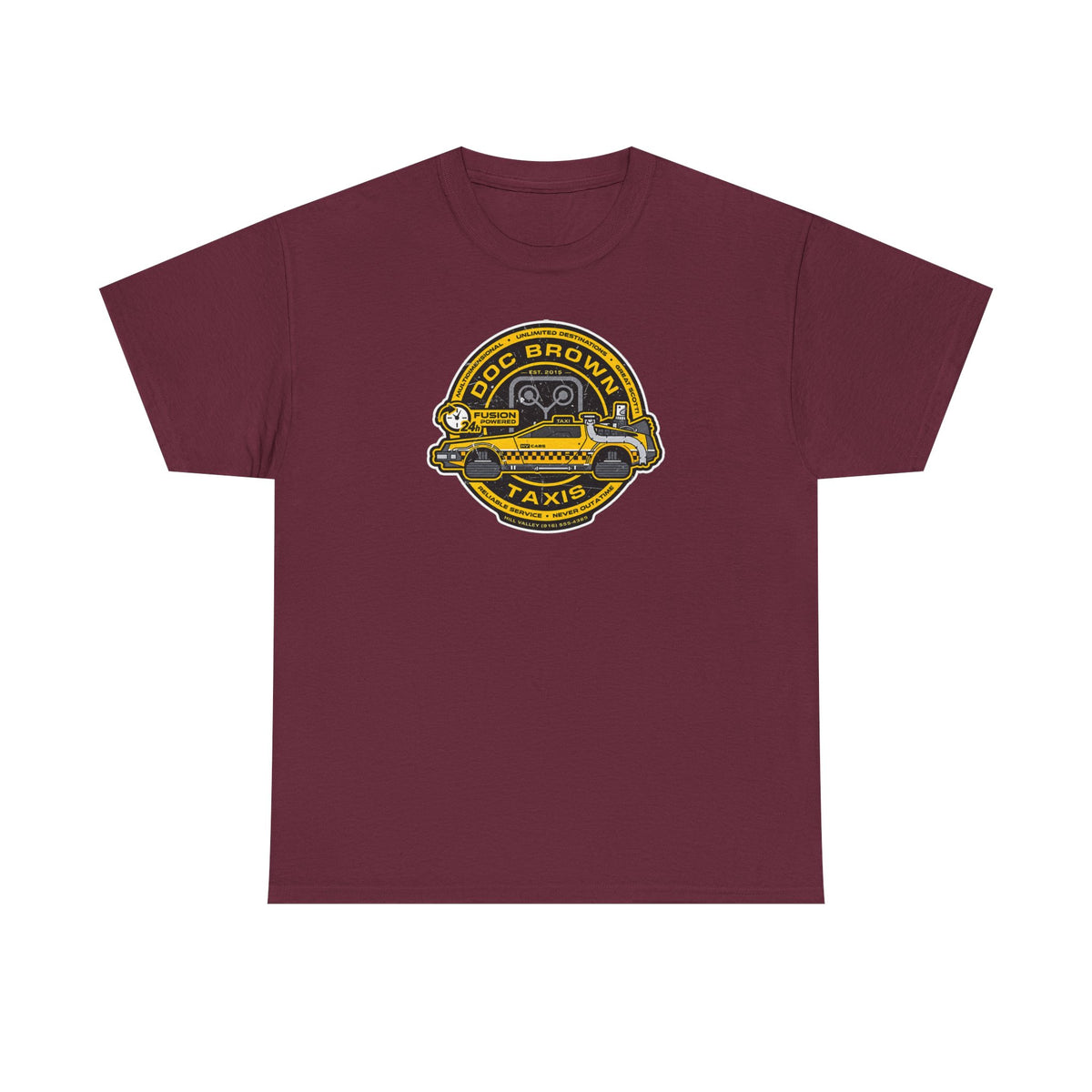 Vintage Taxi Badge T-Shirt — 'Doc Brown Taxis' Retro Cab Logo Tee