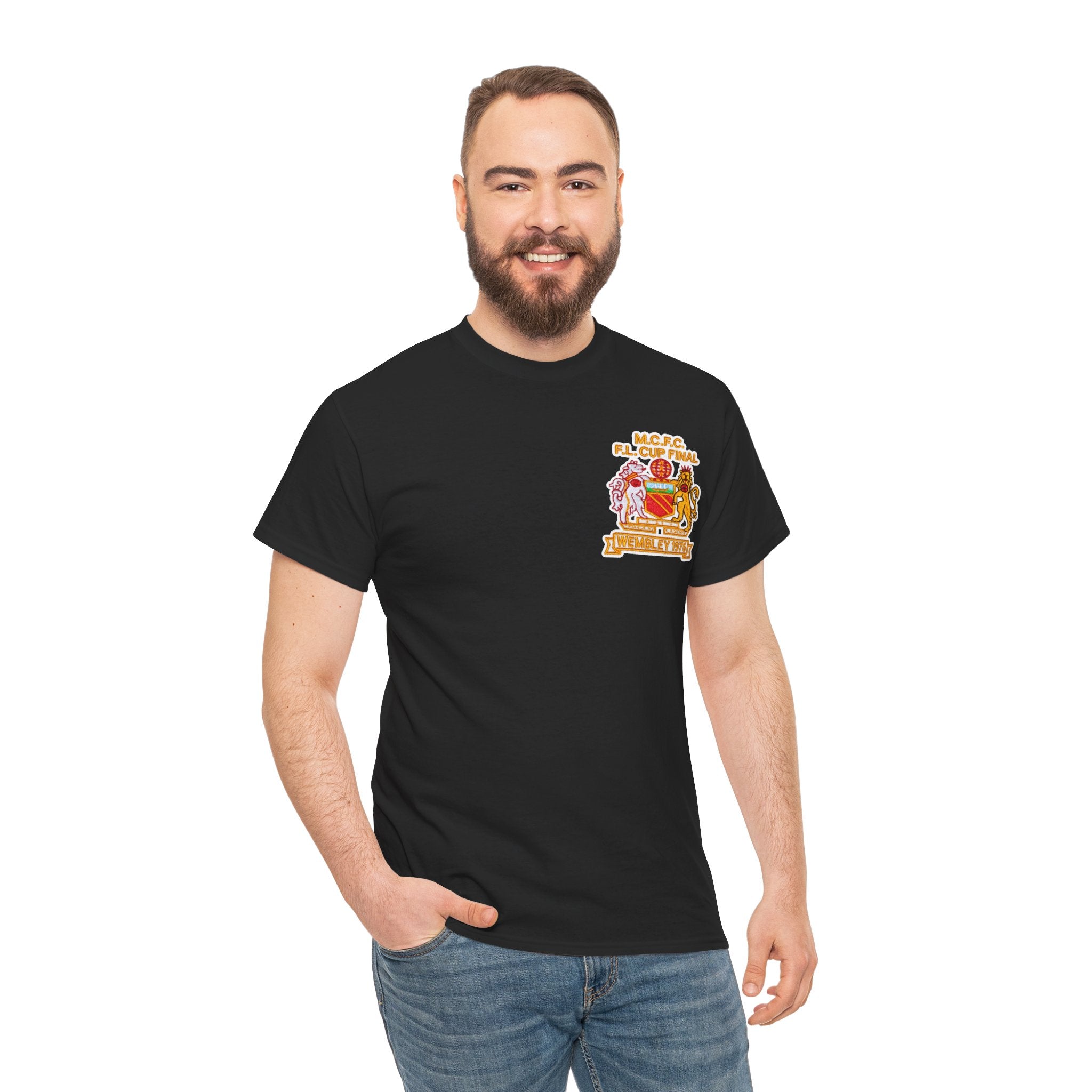 Manchester City 1976 League Cup Final Crest Cotton T‑Shirt — Vintage Football Fan Tee