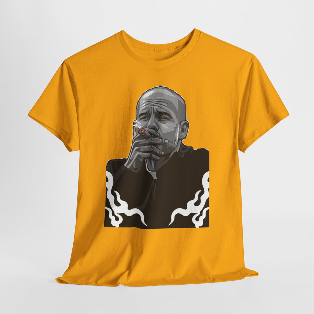 Pep Guardiola Smoking Portrait T‑Shirt — Moody Graphic Tee