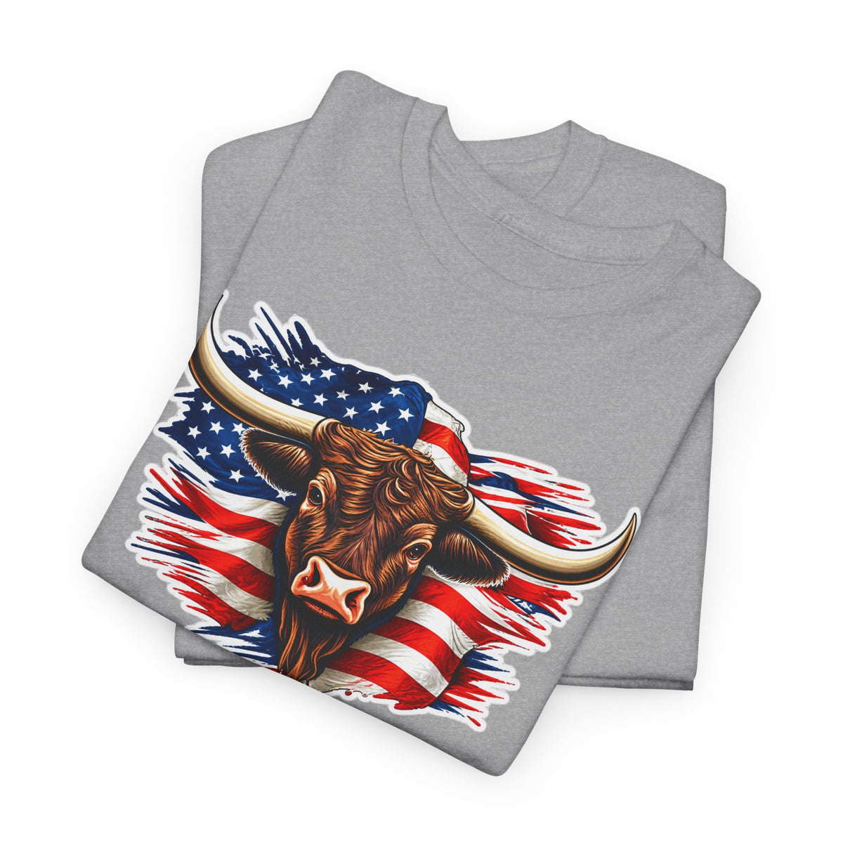 American Flag Bull Graphic Tee — Patriotic Cowboy Western T-Shirt